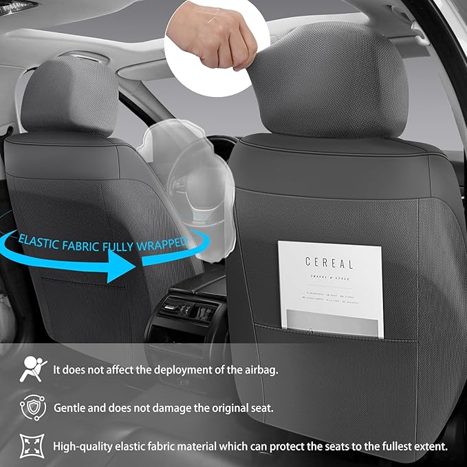 Car Seat Covers Front Pair,Universal Fit for Cars,SUVs,Trucks,and Sedans,Faux Leather Car Seat Cushion Compatible with Airbags,Waterproof Car Seat Protector,Grey
