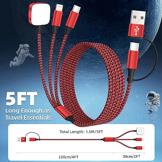 MPATIBY Multi Charging Cable for iWatch Charger, 3 in 1 Charging Cable USB Multiple Charger Cord for iWatch Ultra/SE/10-1, iPhone17-8, iPad, Android, Car, Cruise Essentials - 3Pcs 5FT