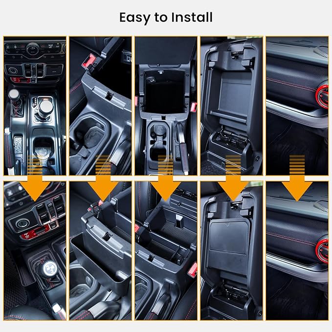 BANKKY 5PCS Center Console Organizer for 2024 2025 Jeep Wrangler JL JLU 4XE and Gladiator JT Accessories, Gear Shift Storage Tray, Hanging Storage Box, Armrest Hidden Box, Passenger Side Grab Bar Tray