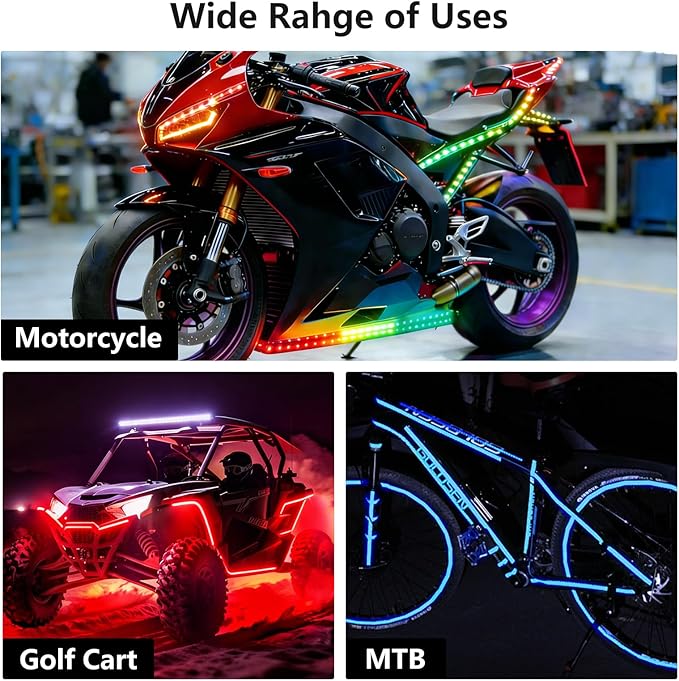 Motorcycle LED Underglow Kit, RGB LED Strips Waterproof Motorcycle Lights, Motorcycle Lights Underglow Kit with APP Control (10Pcs+APP+USB)
