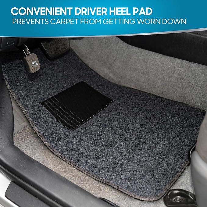 BDK Premium Dark Gray Carpet Floor Mats for Cars - Universal Fit Interior 4-Piece Car Mats Full Set with Vinyl Heel Pad Protector - Cute Car Accessories Interior Floor Covers for SUVs & Trucks