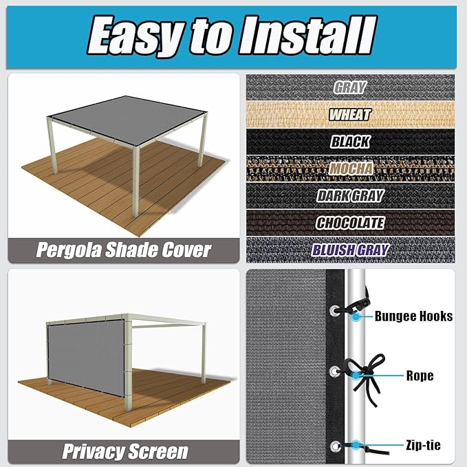 Amagenix 90% Sun Shade Cloth with Grommets, 3' x 10' Pergola Replacement Shade Cover Canopy Privacy Screen for Outdoor Patio Garden, Gray (We Customized)