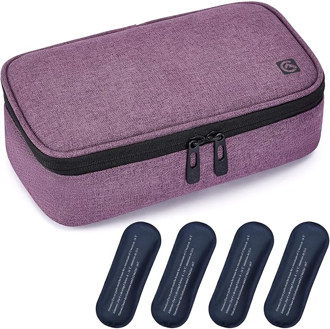 ALLCAMP Insulin Cooler Travel Case for Diabetic Organize Medication with 4 Ice Packs Purple(9X 4.72x 3.14 inches)