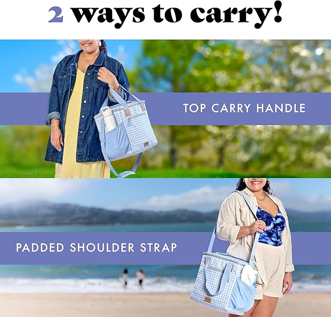 Fit & Fresh, 24-Can Soft Cooler Bag Insulated Leak-Resistant, Portable Soft Cooler, Large Cooler, Soft Sided Cooler Bag, Travel Cooler, Blue Gingham