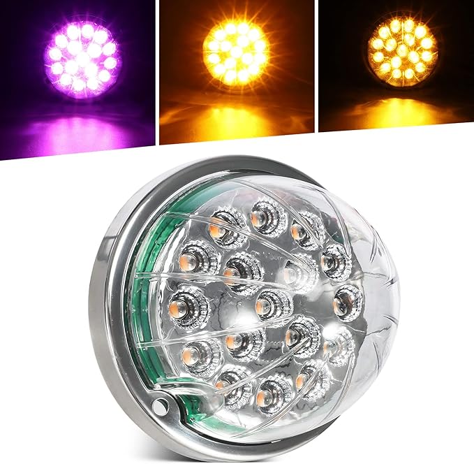 Partsam 1Pc Dual Revolution LED Watermelon Light, Amber Turn Signal and Marker to Purple Auxiliary Light for Truck, Surface Mount, with Stainless Steel Bezel