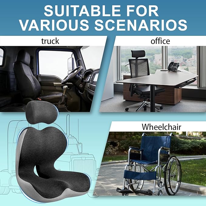 Truck Seat Cushion for Long Driving, Cushion for Car Seat Driver for Comfort, Made of Memory Foam, for Tailbone, Back, and Sciatica