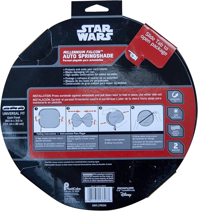 Plasticolor 003747R01 Star Wars Millennium Falcon 2-Piece Magic Car Truck SUV Spring Side Window Sunshade (Pack of 1)