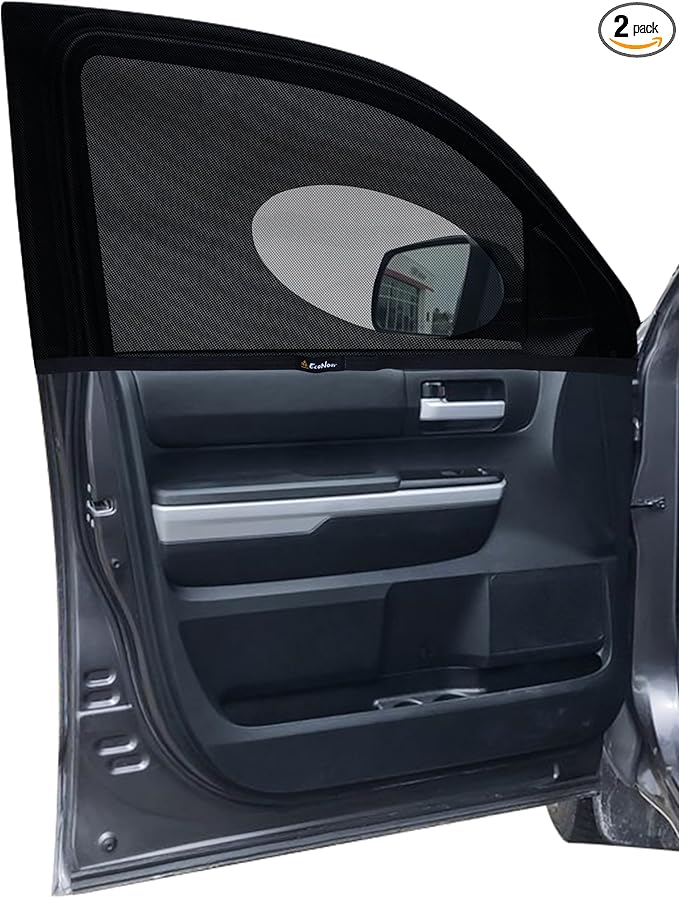 EcoNour Car Front Side Window Sun Shades Compatible for Toyota Tundra | 2Pack Breathable Super Stretchy Mesh Sun Shade | Heat Block UV Protection Car Window Screen Covers | Mosquito Net Curtains