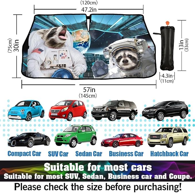 Cute Raccoon Car Windshield Sun Shade Umbrella Funny Raccoons Umbrella Sunshades for Car Rotable Upgraded UV Protecter Windshield Sun Shade Foldable Sunshade with UV Block