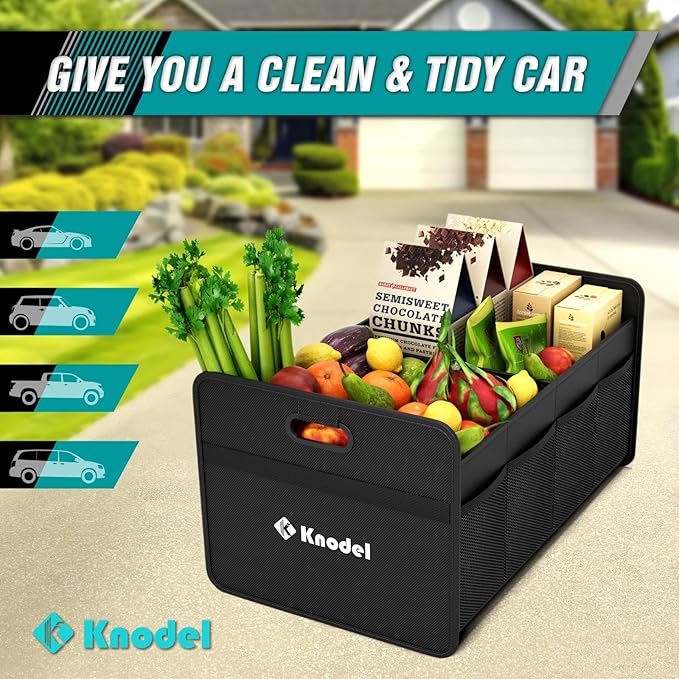 K KNODEL Car Trunk Organizer, Foldable Organizer for Car, Automotive Consoles & Organizers, Storage with Reinforced Handles (Small, Black) (Pack of 2)
