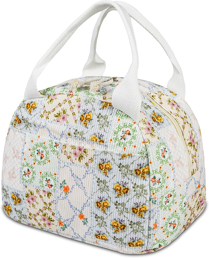 Lunch Bag for Women Insulated Lunch Box Cute Corduroy Lunch Tote Bags Reusable Large Capacity Cooler Bag for Travel Work Picnic