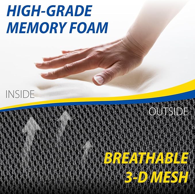 Goodyear Ergonomic Lumbar Support Pillow for Office Chair, Gaming Chair, or Car, Memory Foam Cushion with Ventilated Mesh and Adjustable Strap for Long Lasting Comfort