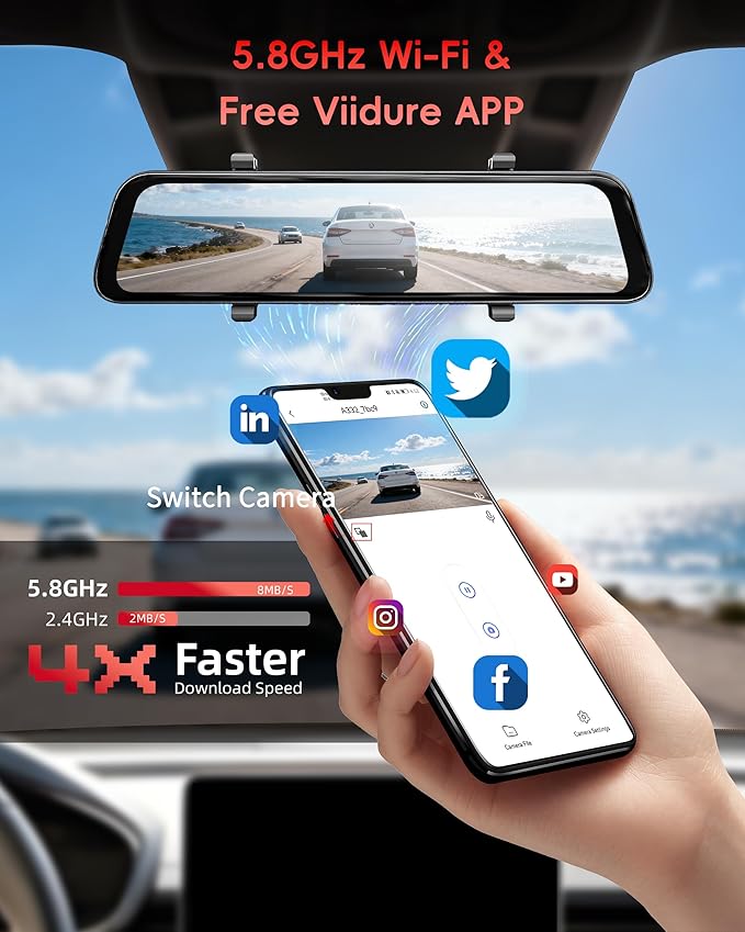 12" 4K Mirror Dash Cam with STARVIS 2 Sensor,View Rear Mirror Camera 2.5K with Back Seat Car Baby Monitor 1080P,Built-in 5.8G WiFi GPS, APP Control,Night Vision,for Family Car Safety