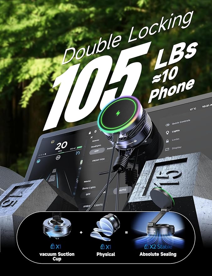 for Magsafe Car Mount Charger, 15W Faster Charging Wireless Car Charger [105+LBS Suction & 3800gf Magnetic] 360° Adjustable, Magnetic Phone Holders for Your Car for iPhone & Android