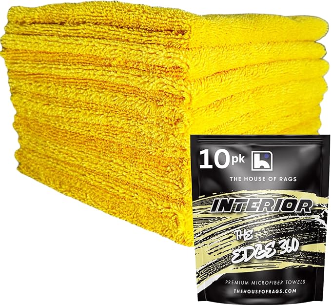 The Edge 360 Interior Microfiber Cleaning Towels, 16x16 inches, Premium Korean Quality, 360 GSM, Yellow, 10 Pack