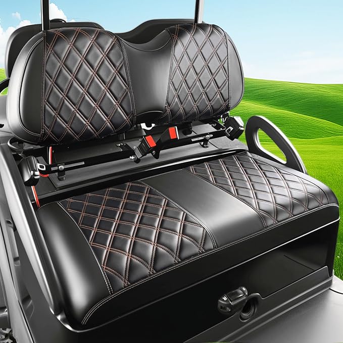 DRIVE UP Golf Cart Diamond Seat Covers, Black Diamond Club Car Precedent Seat Covers, Brown Stitching Golf Seat and Backrest Leather Covers for Club Car Front Seats, Wipe Clean, Waterproof