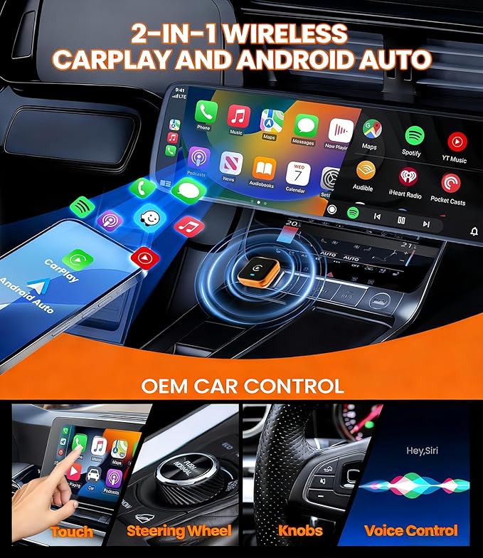 Mini Wireless CarPlay Adapter for iPhone & Android, 2-in-1 Upgraded CarPlay Wireless Adapter, 2026 WIFI6 Plug & Play Car Play Adapter, Zero Delay Fast Stable Auto-Connect, Bluetooth 5.3 USBA&C Port
