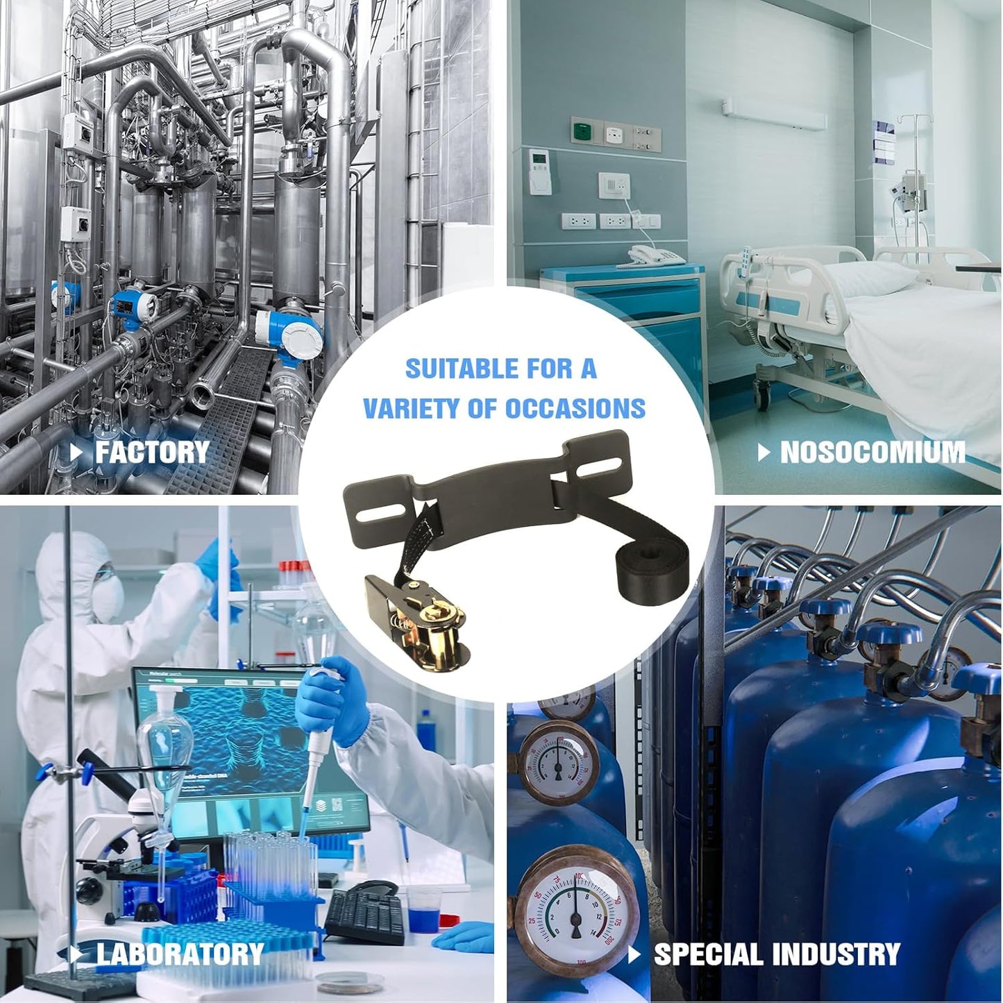 Propane Tank Holder ，Cylinder Wall Mounted Brackets, Ratchet Straps（6.6ft ）, Steel Gas Cylinder Holder, Heavy Duty Gas Cylinder Holder Wall-Mounted Bracket。 (white 2)
