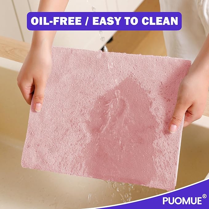 Puomue 55 Pack Microfiber Cleaning Cloth Roll, Tear Away Reusable Towels, 11" X 9", Ultra Absorbent & Lint Free Microfiber Cloth for Cleaning Cars, Kitchen, Window, Home and Shop (Pink, 9"X11"-55PK)