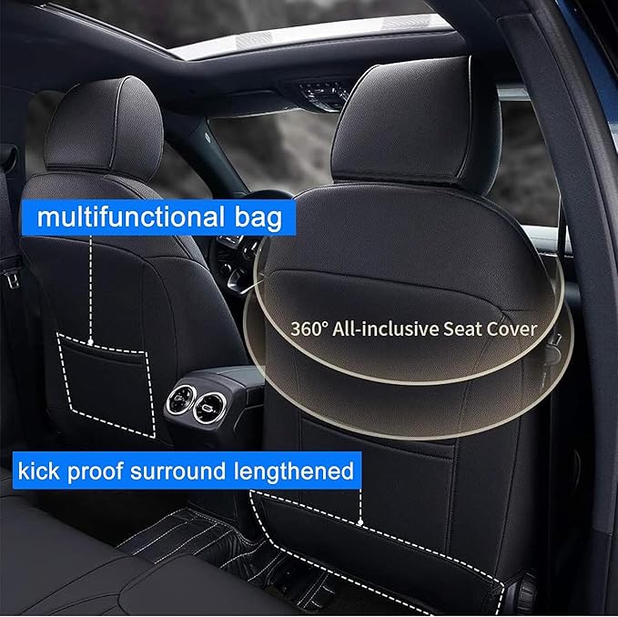 AOMSAZTO Custom Fit Seat Covers for Honda Civic Hatchback 2022 2023 2024 Sport/LX &Hatchback Hybrid Sport 2025 Full Set Faux Leather Seat Covers Black