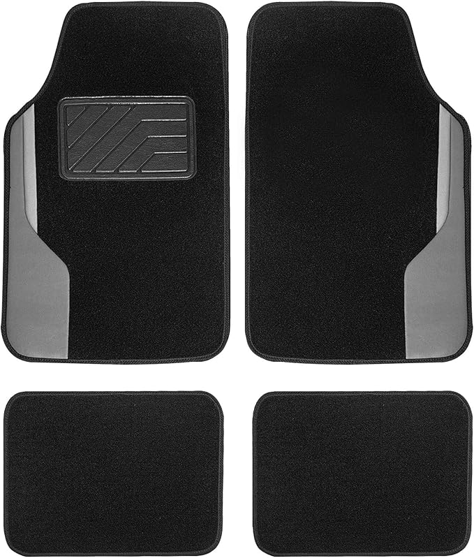 FH Group Color-Block Carpet Car Floor Mats – Non-Slip, Faux Leather Accents, Universal Fit for Sedan, SUV & Truck – Full Set Gray