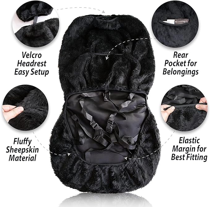 Sheepskin Seat Covers Fuzzy Car Seat Covers Black Australian Merino Wool Fluffy Fur Auto Accessories All Season Protection For Your Seats Universal Fits Most Car Suv Airbag Compatible 4- Pack
