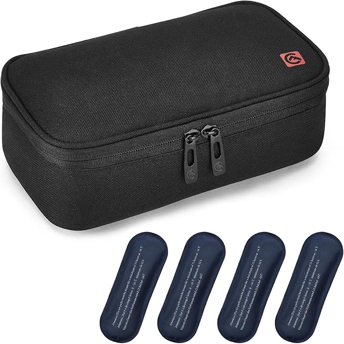 ALLCAMP Insulin Cooler Travel Case for Diabetic Organize Medication with 4 Ice Packs Black(9X 4.72x 3.14 inches)