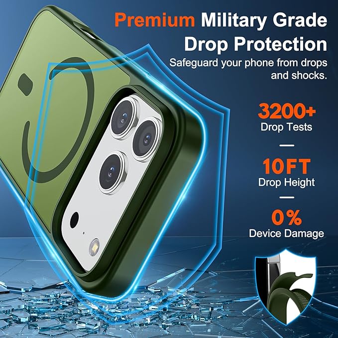 SUPFINE Magnetic for iPhone 17 Pro Max Case (Compatible with MagSafe)(Military Grade Drop Protection) Translucent Matte Shockproof with Anti-Fingerprint Phone Cover,Cangling Green