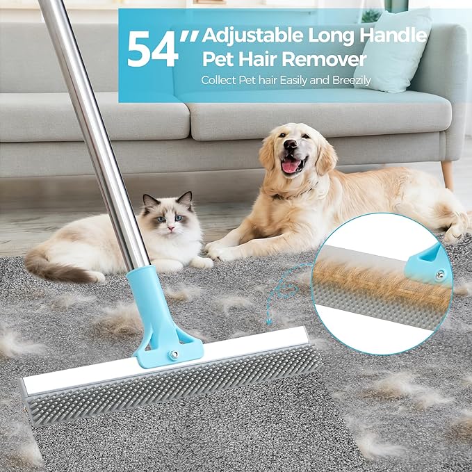 Carpet Rake for Pet Hair Removal, 2026 Upgraded Reusable Pet Hair Remover Broom, 54’’ Adjustable Long Handle Dog & Cat Carpet Rake,2 Pcs Carpet Brush Rake for Rugs, Mats, Couch, Furniture