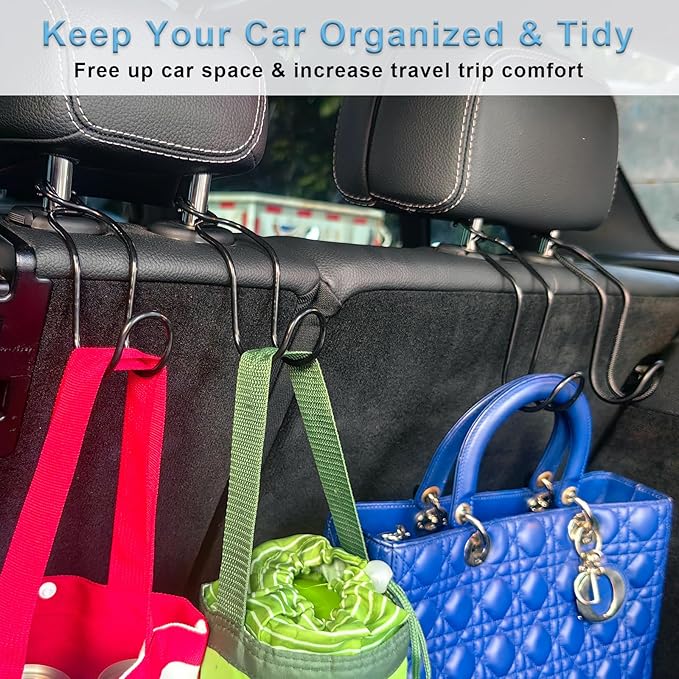 Car Headrest Hooks 4 Pack Universal Purse Holder for SUV Truck Interior Accessories for Women Men Heavy Duty Car Seat Back Storage Organizers Automotive Travel Essentials Auto Stuff (4 * Large Size)