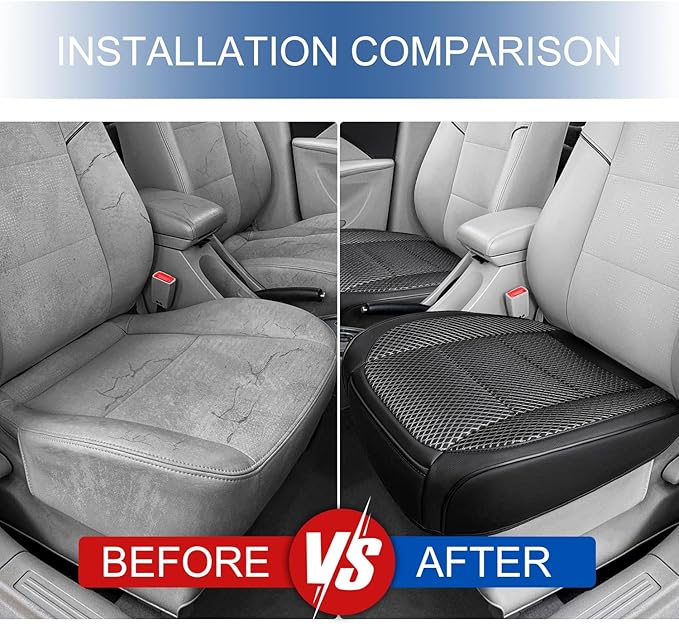 2 Pack Black Ventilated Bottom Car Seat Cover, 3D Air Mesh Breathable Front Leather Car Seat Protectors, Universal Fit Automotive Comfortable Seat Cushion with Storage Pocket for Car Truck SUV