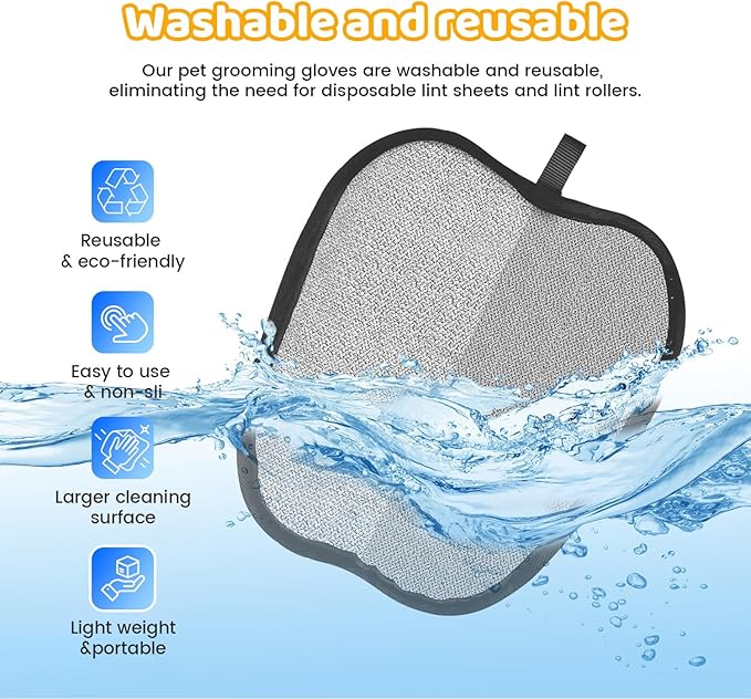 Pet Hair Removal Glove for Dogs & Cats, Newly Upgraded Reusable Electrostatic Pet Hair Remover Glove, Pet Hair Remover Mitt Tool for Couch, Furniture, Bed, Clothing, Carpet, Car Seat