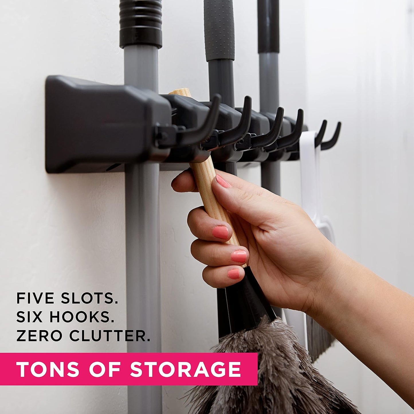 EXTRA GRIP Mop & Broom Holder Wall Mount - Wall Hanging Garden Tool & Utility Closet Organizer, Mop & Broom Hook, Broom Hanger Wall Mount, Mop Broom Organizer, Wall Mounted Broom Rack Mop Storage