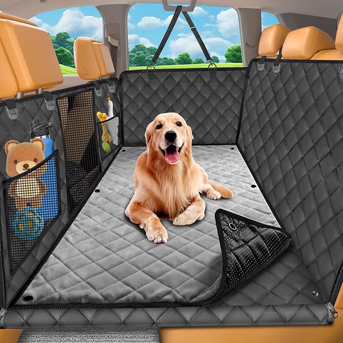 URPOWER 2026 Upgraded Back Seat Extender for Dogs - Large Hard Bottom Dog Car Seat Cover Holds 550lbs, Waterproof Dog Hammock Pet Bed with High-Density Foam Non-Slip Backseat Protector