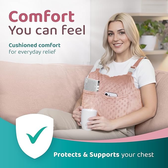Zomaple Mastectomy Recovery Pillow with Strap, Swirly Gel Pack, Seat Belt Cover & Shower Lan – Post Mastectomy Must Haves, Breast Augmentation/Reduction & Mastectomy Recovery Supplies – Washable Cover
