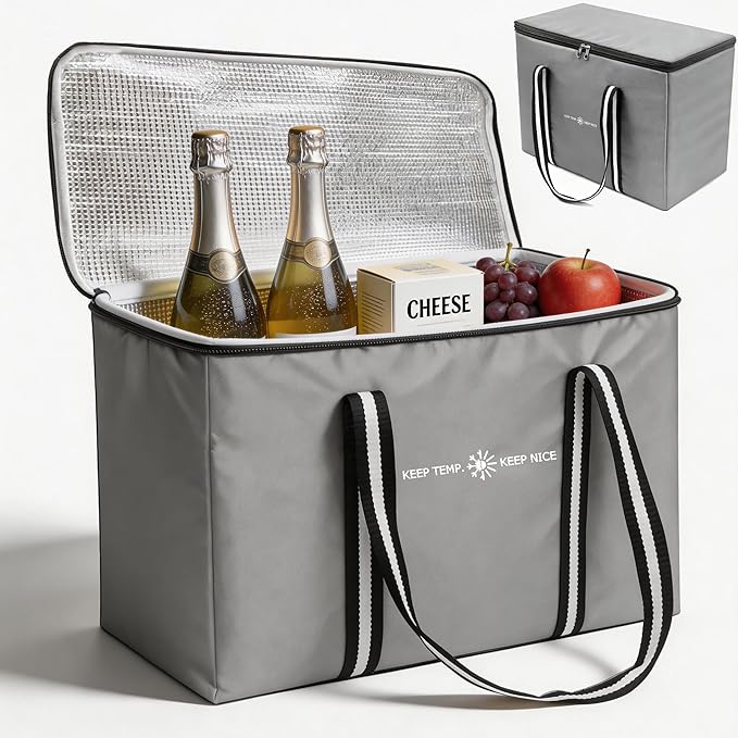 modscape Large Heavy Duty Insulated Grocery Bags–Delivery Bags with Hard Bottom Food Transport,Thermal Bags for Cold and hot Food, Collapsible Cooler for Shopping & Travel, Camping & Beach