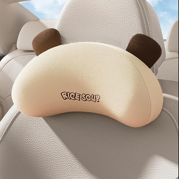 Cute Panda Car Neck Pillow & Lumbar Support Memory Foam Cushion for Driving Adjustable Headrest Waist Pillow for Most Seats (Brown, Headrest)