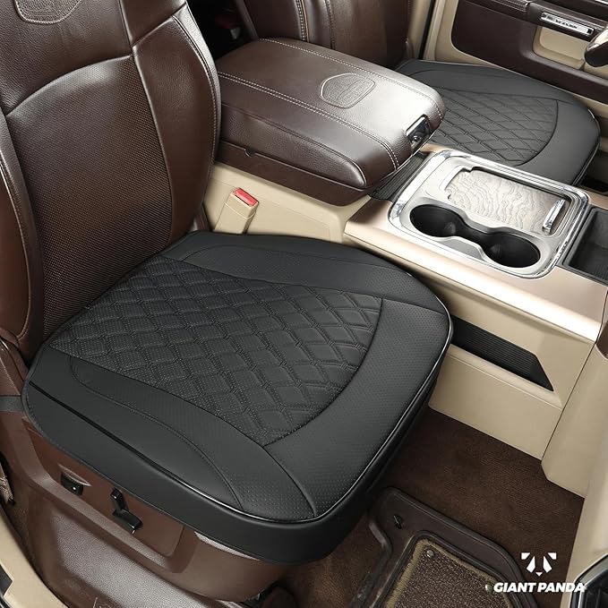 GIANT PANDA Bottom Seat Cover for Trucks&SUV, Front PU Leather Driver Seat Protector Fit for Chevy,Ram,Toyota,GMC,Ford F150 F-Series (2PCS-Black)