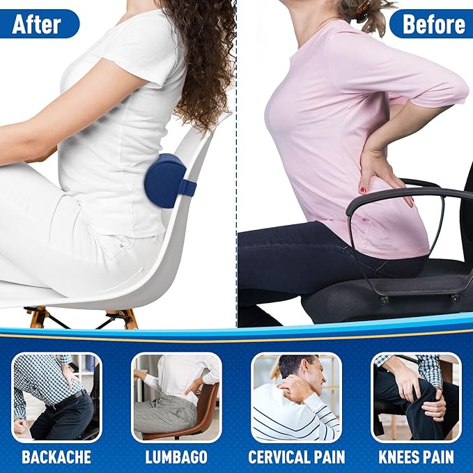 Seat Cushion, Lumbar Roll Support Pillow for Office Chair, Car, Gaming Chair, Memory Foam Back Cushion with Washable Cover for Relieving Back Pain & Improving Posture,Blue