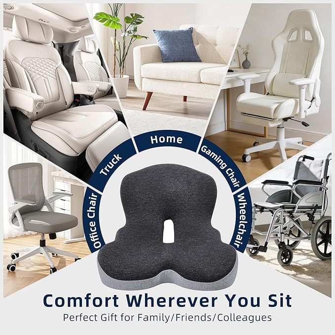 lazyzzz Memory Foam Seat Cushion, Ergonomic Office Chair Seat Cushion with Lumbar Support & Adjustable Strap, Car Seat Cushion Back Pain Relief for Truck Driver, Office Chair, Gaming Chair