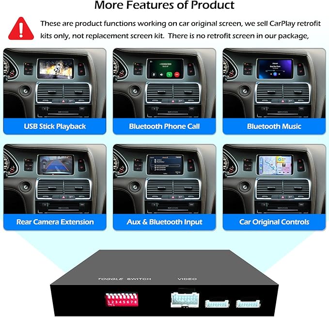 Wireless CarPlay + Android Auto + Mirroring Retrofit Decoder Box Kit, Compatible with Audi A6 A7 2009-2011 Q7 2010-2015 with C6 Embedded Screen & MMI 3G High / 3G+ Models