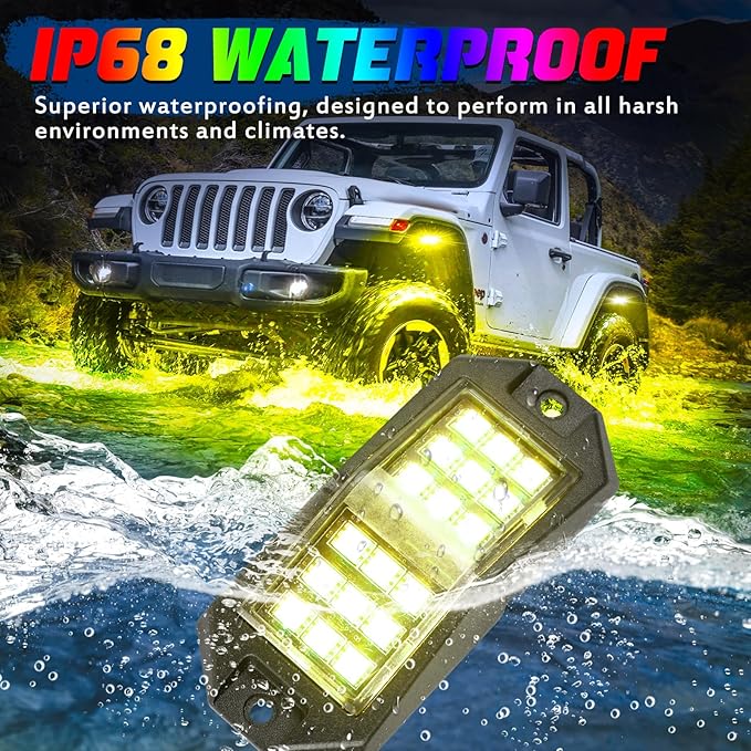 8 Pods RGB Rock Lights for Trucks,Multi Chasing Color App/Remote Control Led Rock Lights with Music Mode Underglow Kits for Cars Jeep UTV SUV ATV