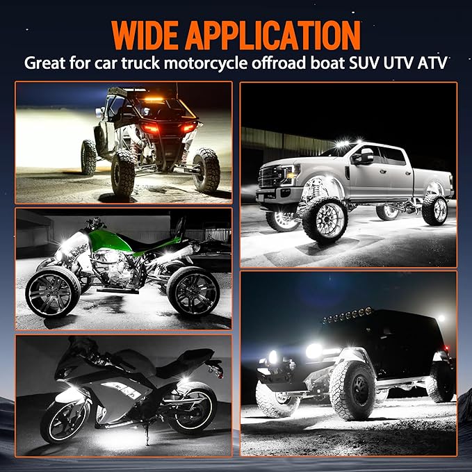 Rock Lights 12 Pods High Bright White LED Underglow Lights for Jeep Trucks Golf Cart ATV UTV RZR SUV Offroad Pickup Accessories