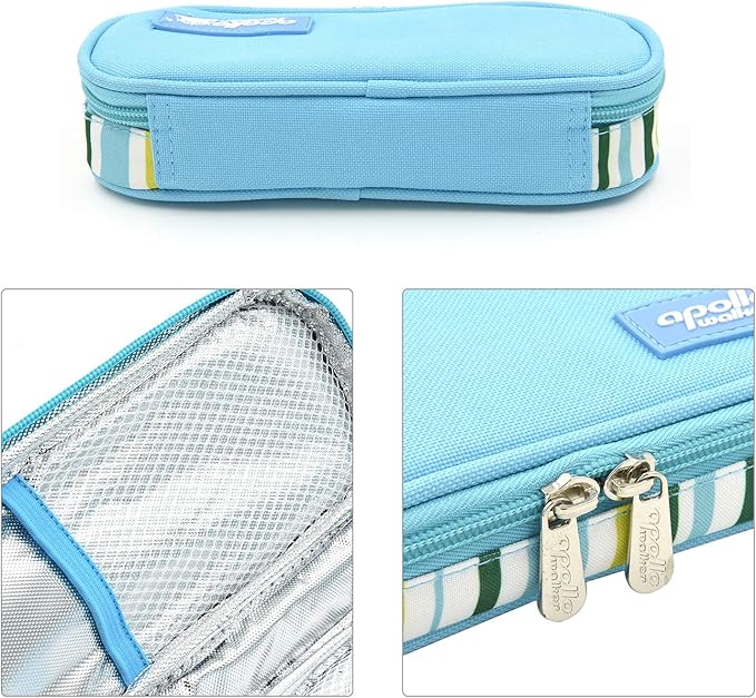 Goldwheat Insulin Cooler Travel Case Diabetic Medication Organizer Medical Cooler Bag with 2 Ice Pack Waterproof and Insulation Liner, Light Blue