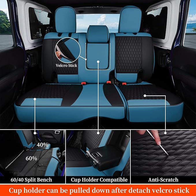 Coverado Wrangler JK Seat Covers 4 Door for Jeep, Waterproof Leather Car Seat Cover for Jeep Wrangler Vehicle Truck Accessories Custom Fit for 2008-2012 Jeep Wrangler Seat Covers Full Coverage(Blue)
