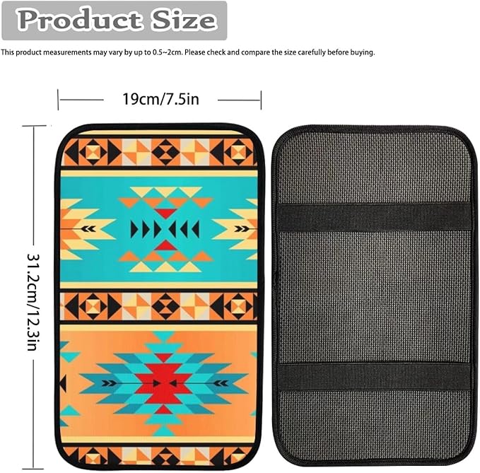 Dreaweet Aztec Tribal Pattern Car Center Console Armrest Pad,Navajo Ethnic Style Auto Seat Box Cover Protector,Hand Rest Cushion Protection Pad,Vehicles Interior Accessories Universal for Car,SUV