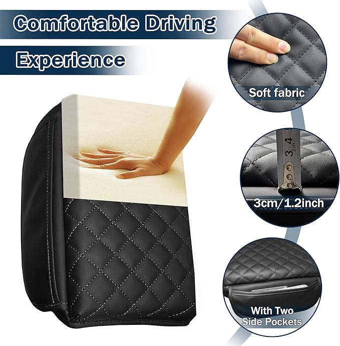 Center Console Cover for Jeep Wrangler JL 2018-2026 & Gladiator JT 2020-2026 1.2in Thickness Armrest Cover Leather Arm Rest Lid Protector Cushion Pad with Stroage Pockets Interior Accessories (Black)