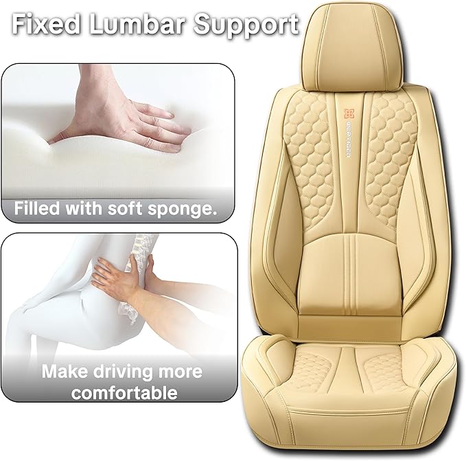 Beige Car Seat Covers for Ford Bronco Sport 2021-2025 Car Seat Cover, Faux Leather, 5 Piece Full Set, Waterproof, with Lumbar Support, Protect and Upgrade Seats