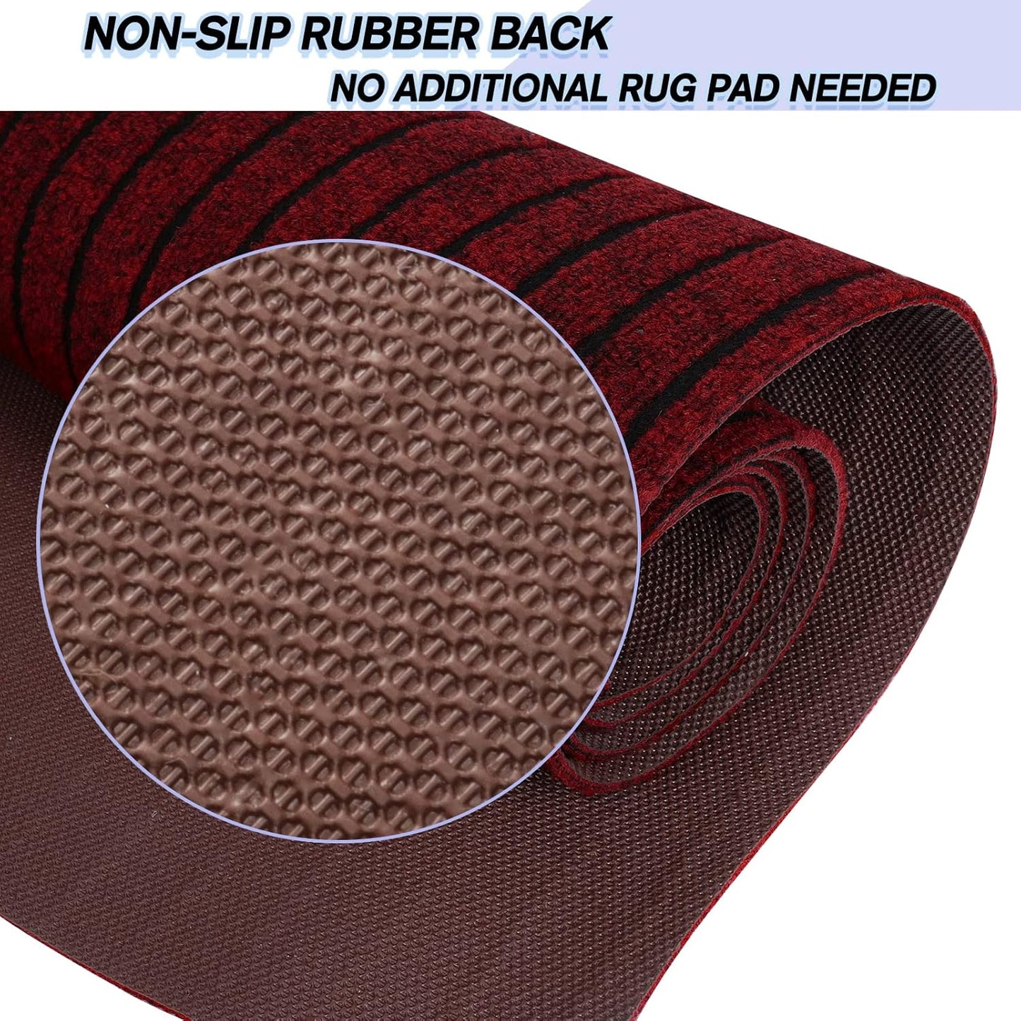 Custom Size Backed Non-Slip Area Rugs Runner, Easy Clean, Waterproof Runner Rugs for Hallway Entryway, Kitchen, Laundry, 2FT x 20FT, Red Stripe