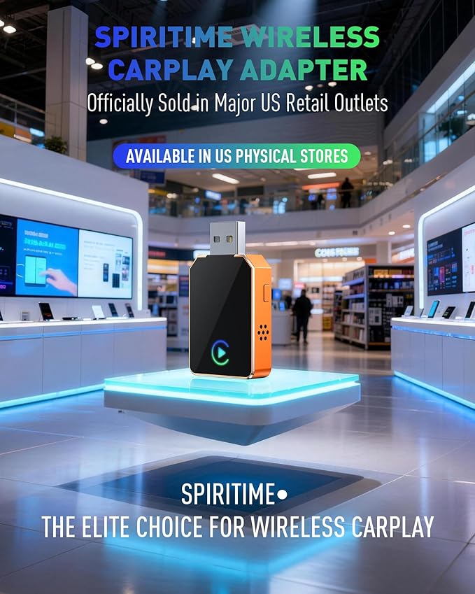 SPIRITIME Wireless CarPlay Adapter for iPhone, 2026 Upgraded 2-in-1 Android Auto CarPlay Wireless Adapter, Convert Wired to Wireless, Fast & Stable (Cosmic Orange)